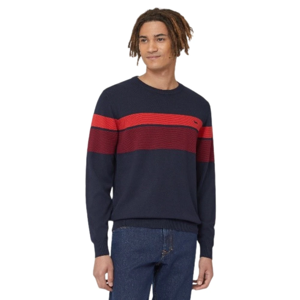 Harmont & Blaine Blauwe trui met rode 3D strepen voor mannen XXL Blue Heren