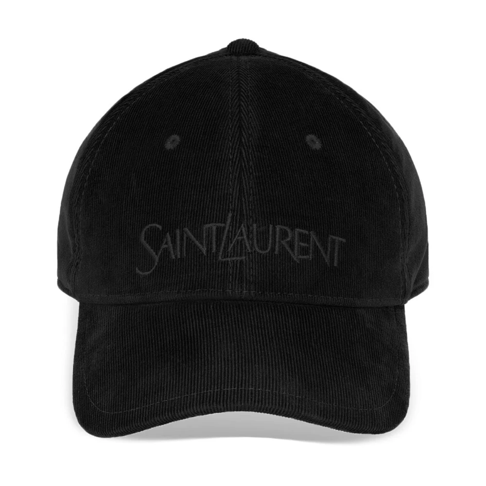 Saint Laurent Zwarte Verstelbare Hoed met Borduursel Black Heren