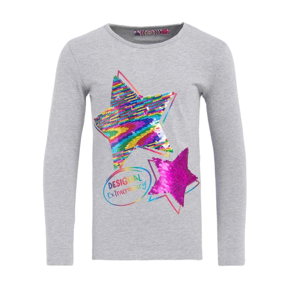 Desigual Vrouw Grijs Emily Lange Mouw Paillet T-Shirt