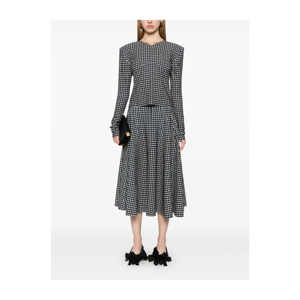 Norma Kamali Zwart Houndstooth Lange Mouw Jurk Black Dames
