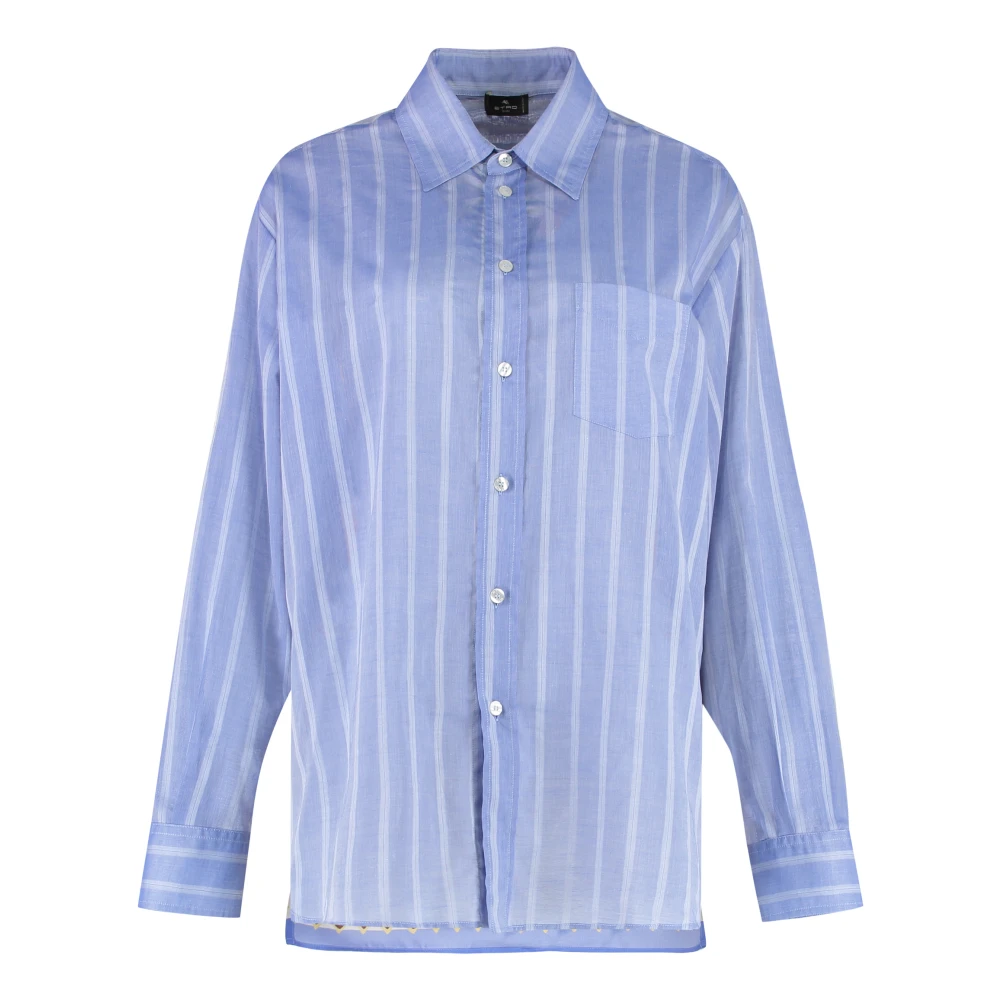 Etro Women's Blue Shirts, M, Striped Cotton Shirt
