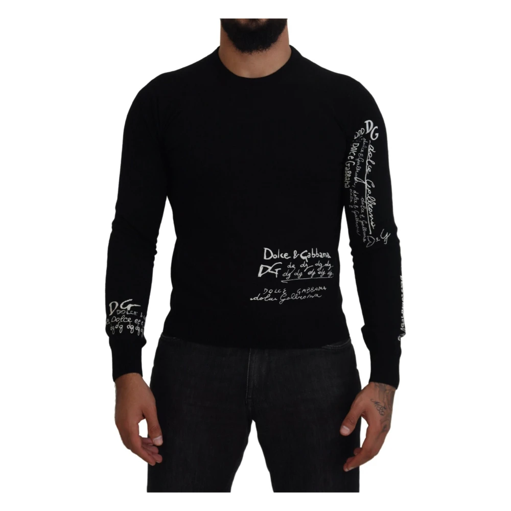 Dolce & Gabbana Zwarte Cashmere Pullover Trui met ronde hals Black Heren