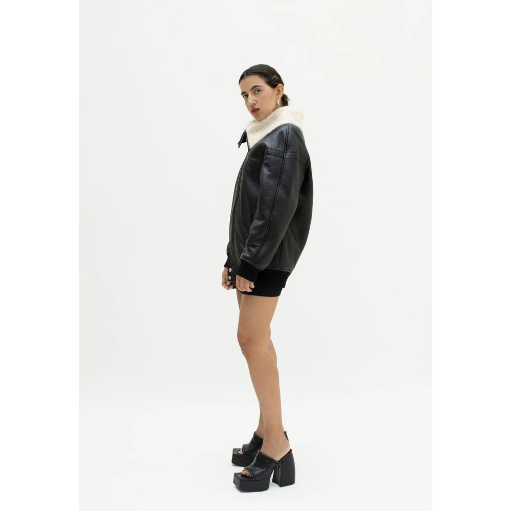Just Things we Like Kawa Merino Lamsvacht Shearling Jas Black Dames