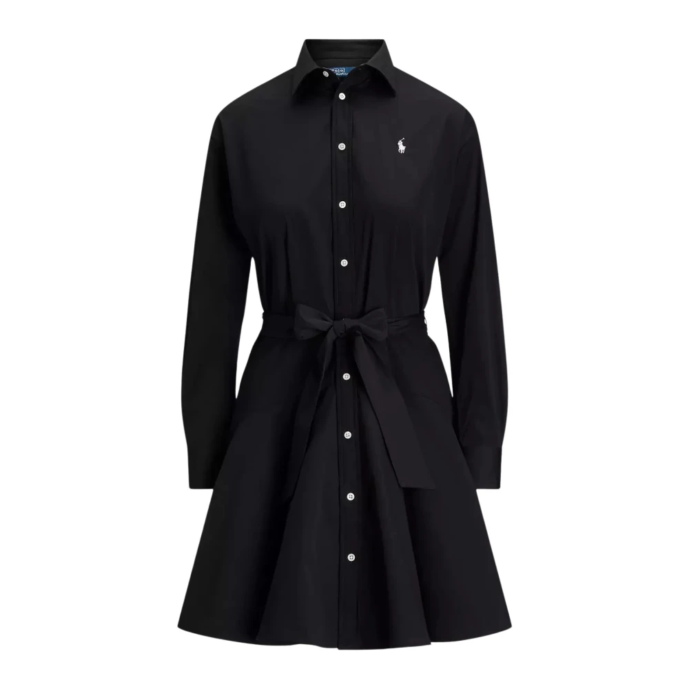 Polo Ralph Lauren Zwarte Katoenen Midi Jurk Black Dames