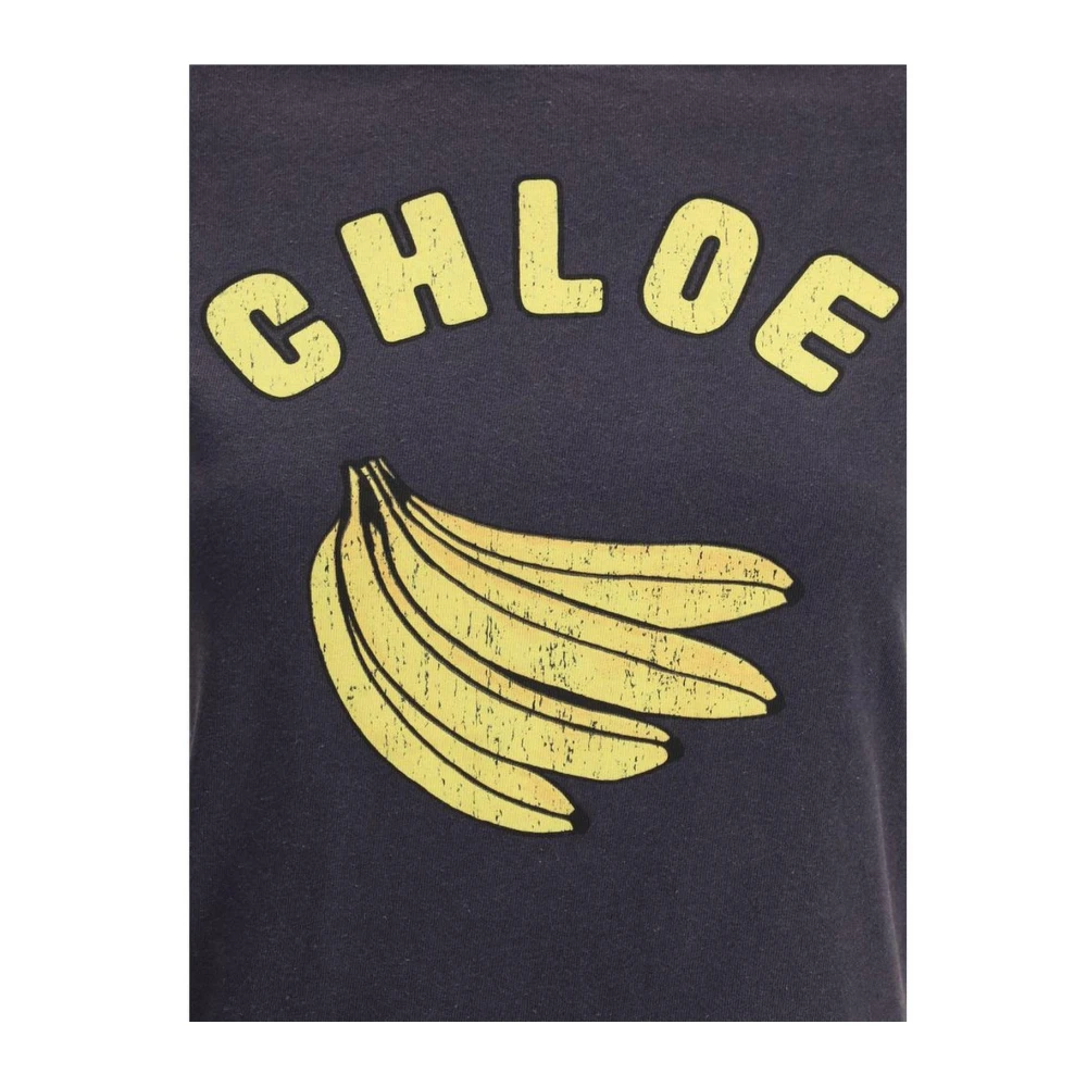 Chloé Bananenprint Katoenen T-shirt Black Dames