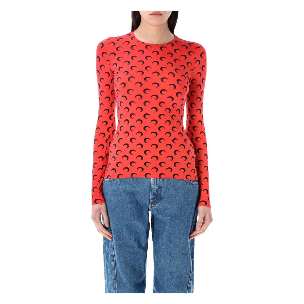 Marine Serre Maan Allover Crew Neck Top Red Dames