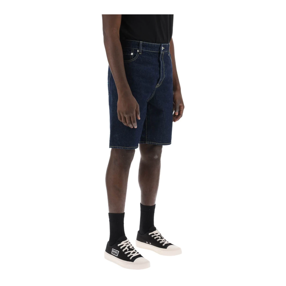 Kenzo Donker gewassen Denim Shorts met Contraststiksels Blue Heren