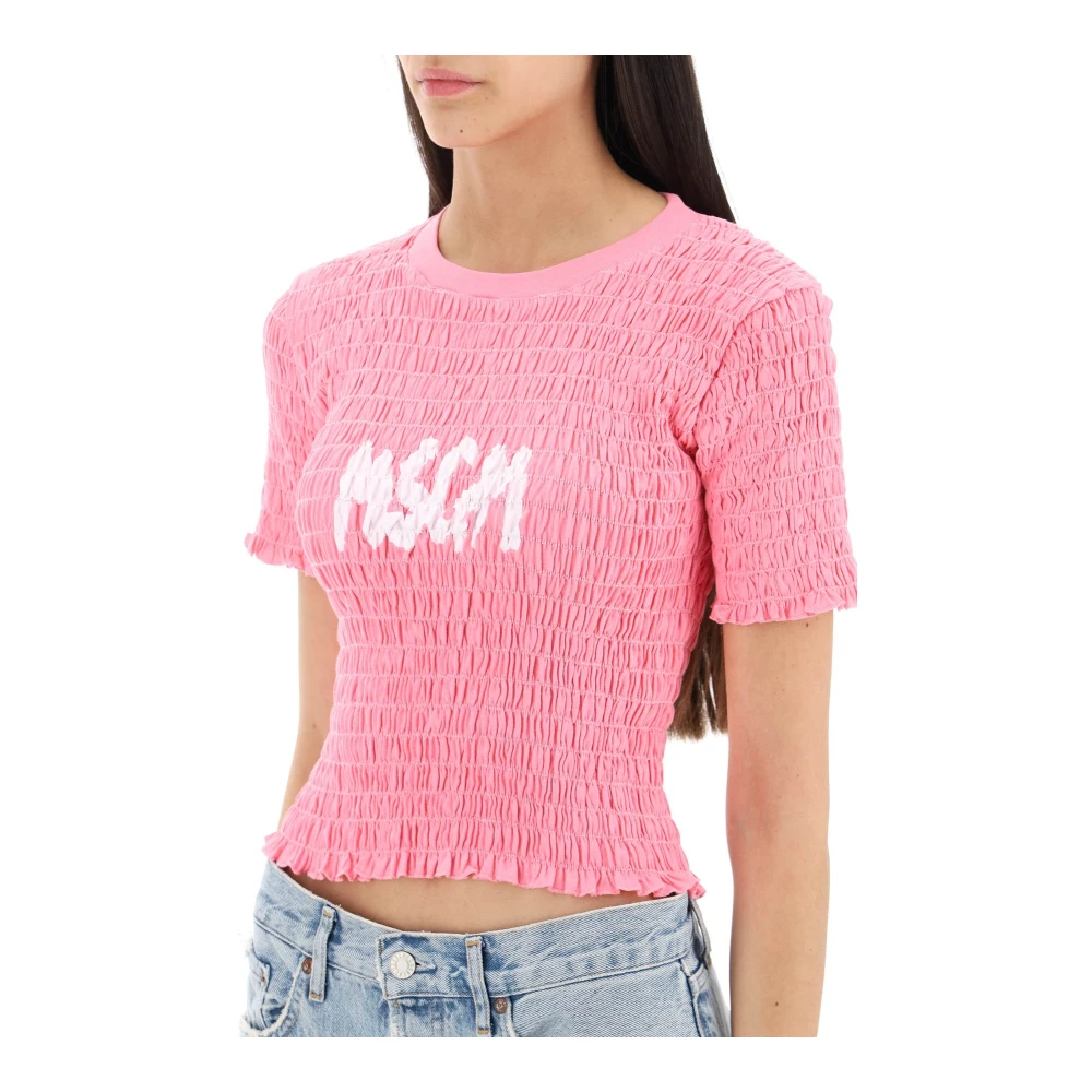Msgm Smocked T-shirt met logo print Pink Dames