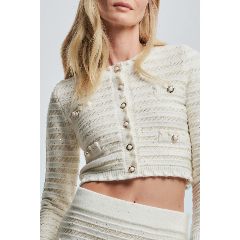 Kocca Gestreepte Juweelknoop Vest White Dames