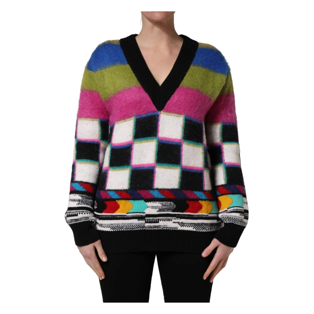 Dolce & Gabbana Multicolor V-Neck Knitwear, Female, 2XS, V-Neck Pullover