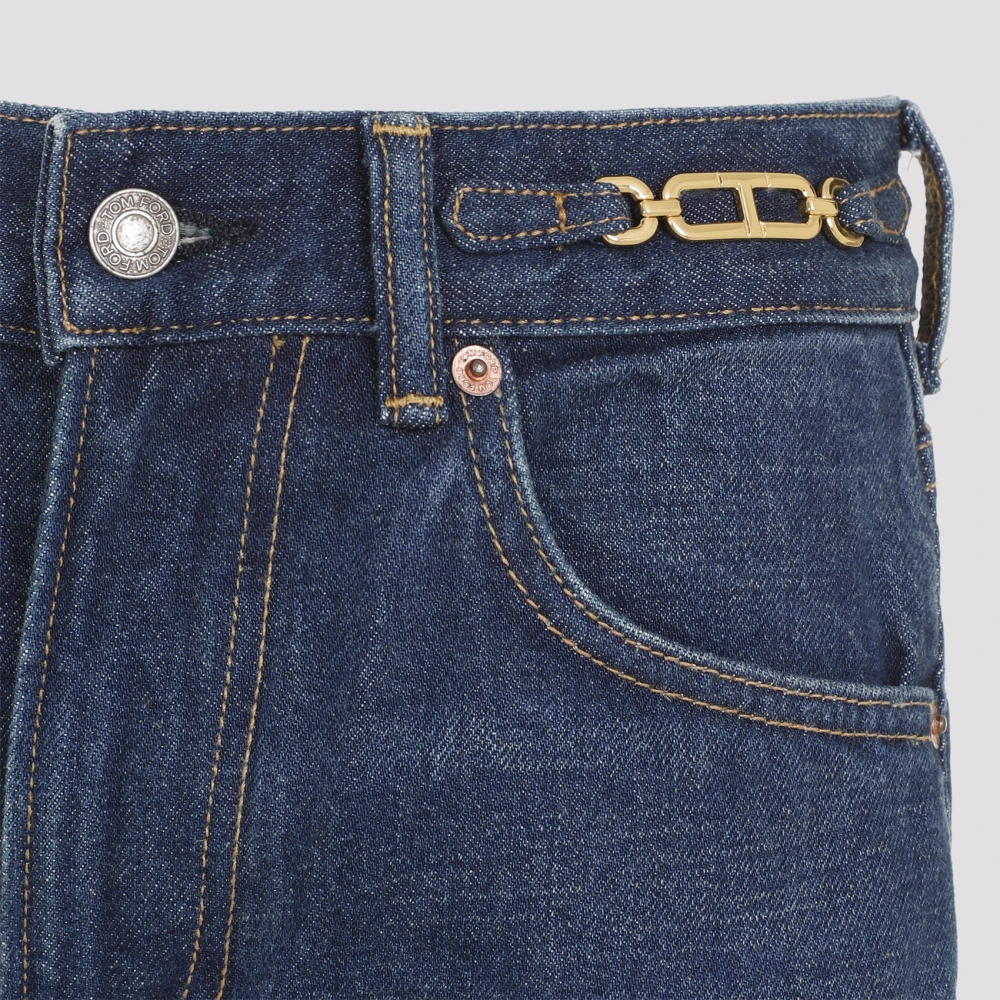 Tom Ford Blauwe High-Waisted Straight Leg Jeans Blue Dames