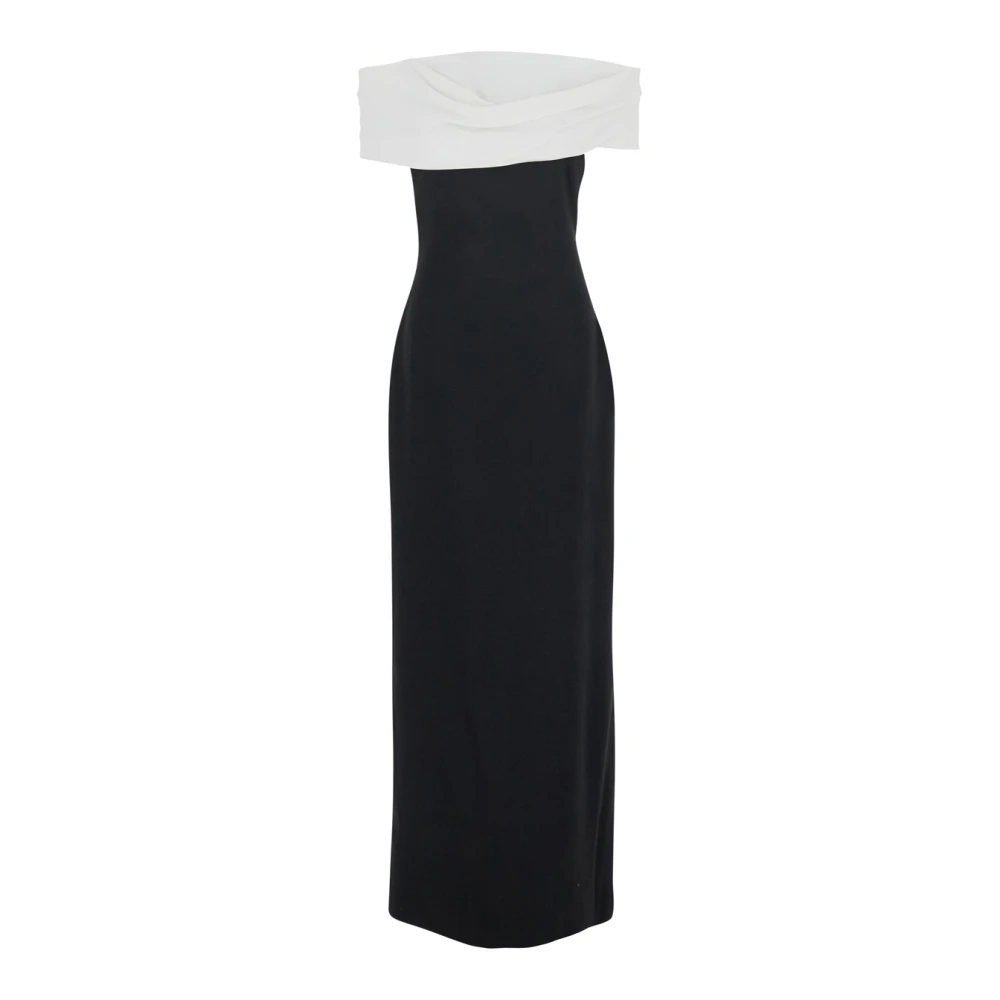 Solace London Zwarte Off-Shoulder Lange Jurk met Gedrapeerd Detail Black Dames