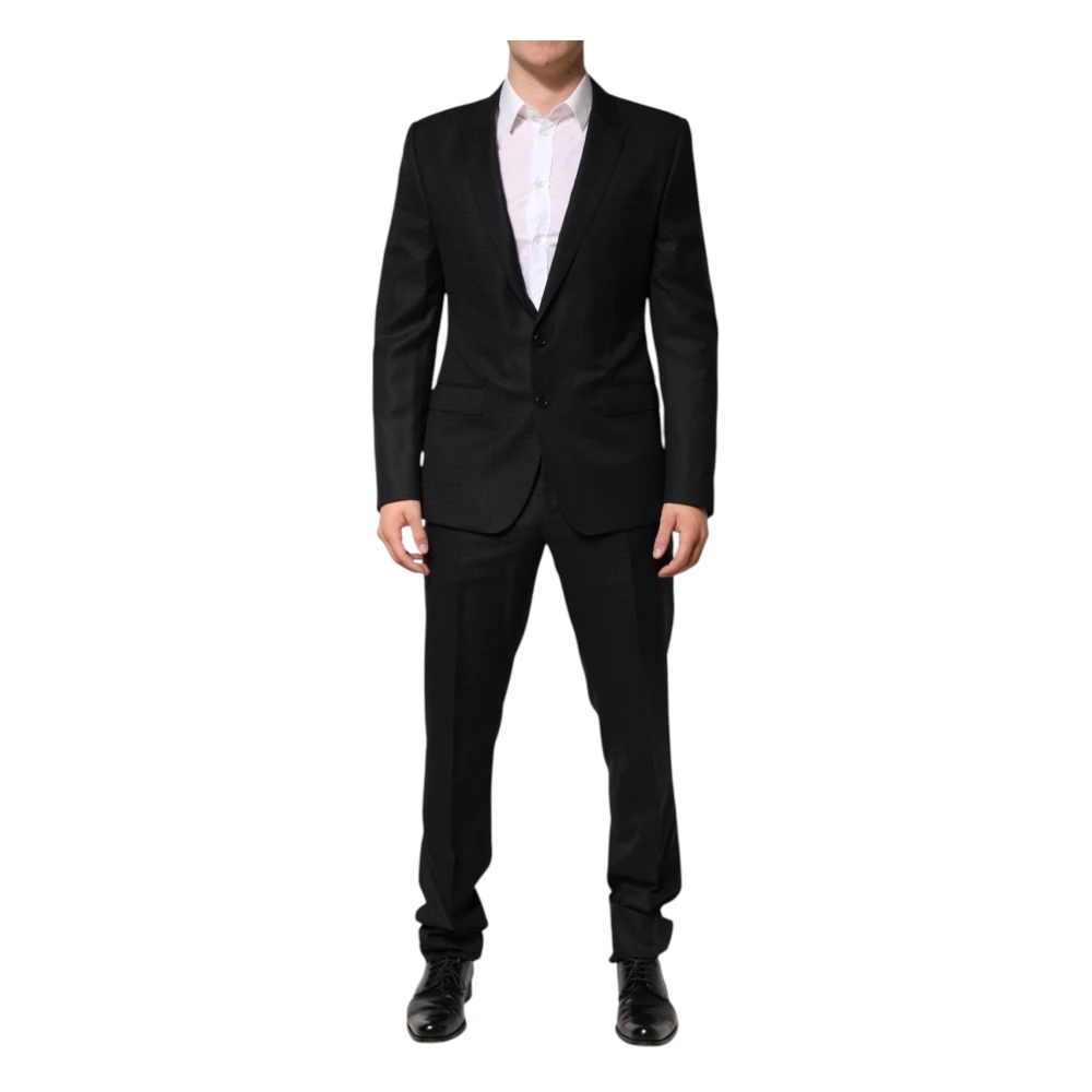 Dolce & Gabbana Men's Black Single Breasted Suits, L, Jacquard 2 Piece Suit