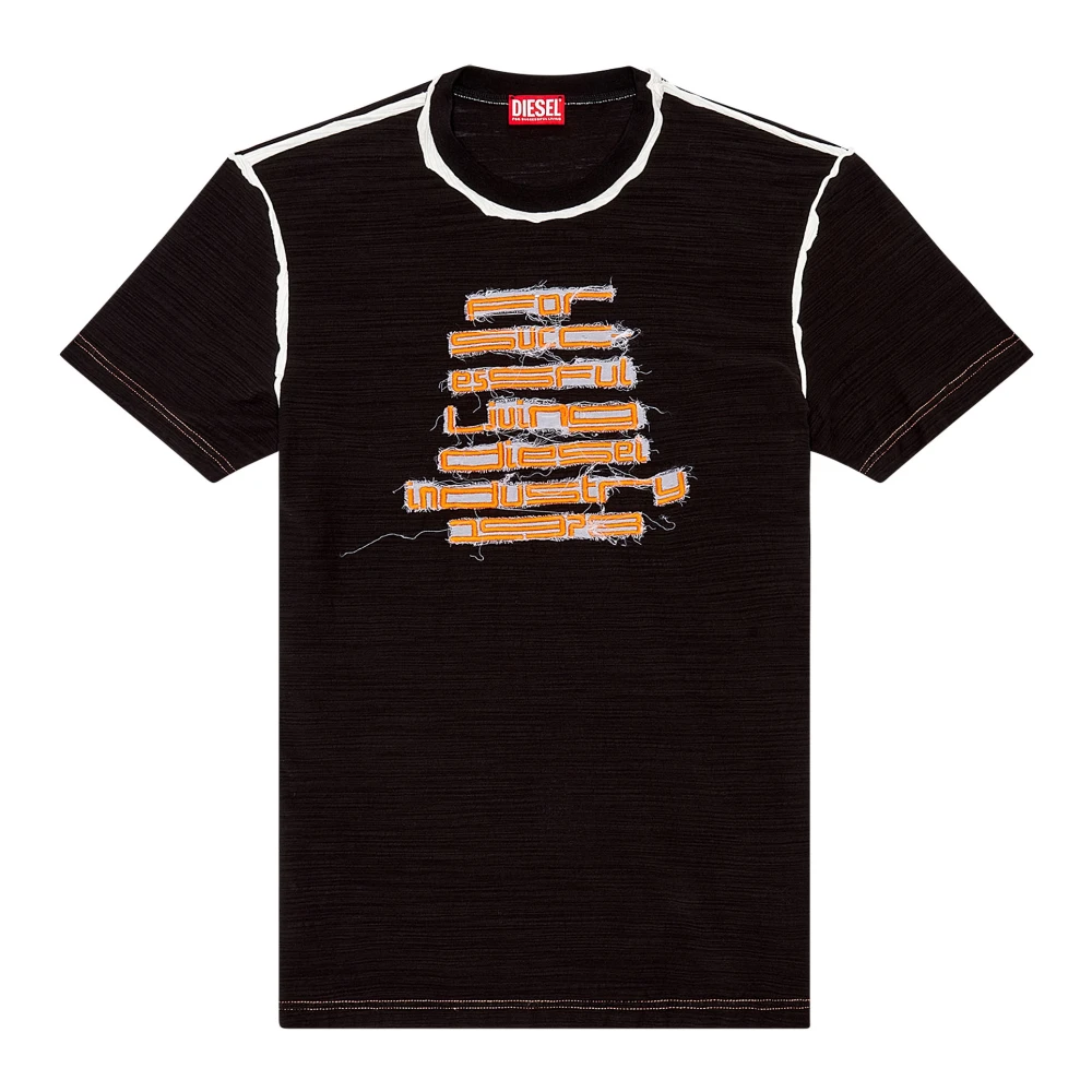 Diesel Logo-embroidered T-shirt in slub cotton Black Heren