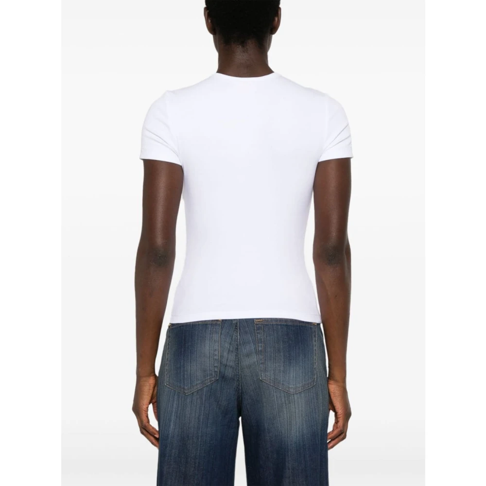 Diesel Wit Stretch Katoenen T-shirt met Logo White Dames