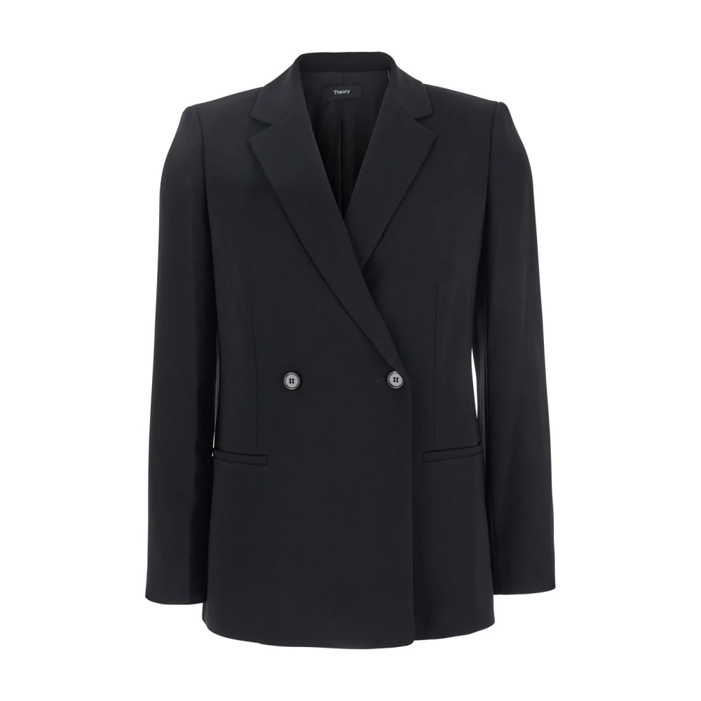 Theory Zwarte double-breasted tech-stof jas Black Dames