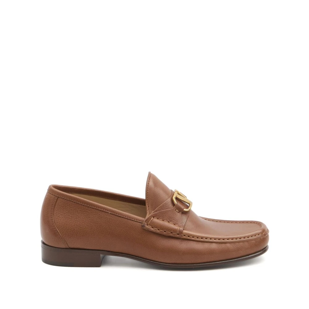 Valentino Garavani Brun Läder Platta Skor VLogo Loafers Brown, Herr