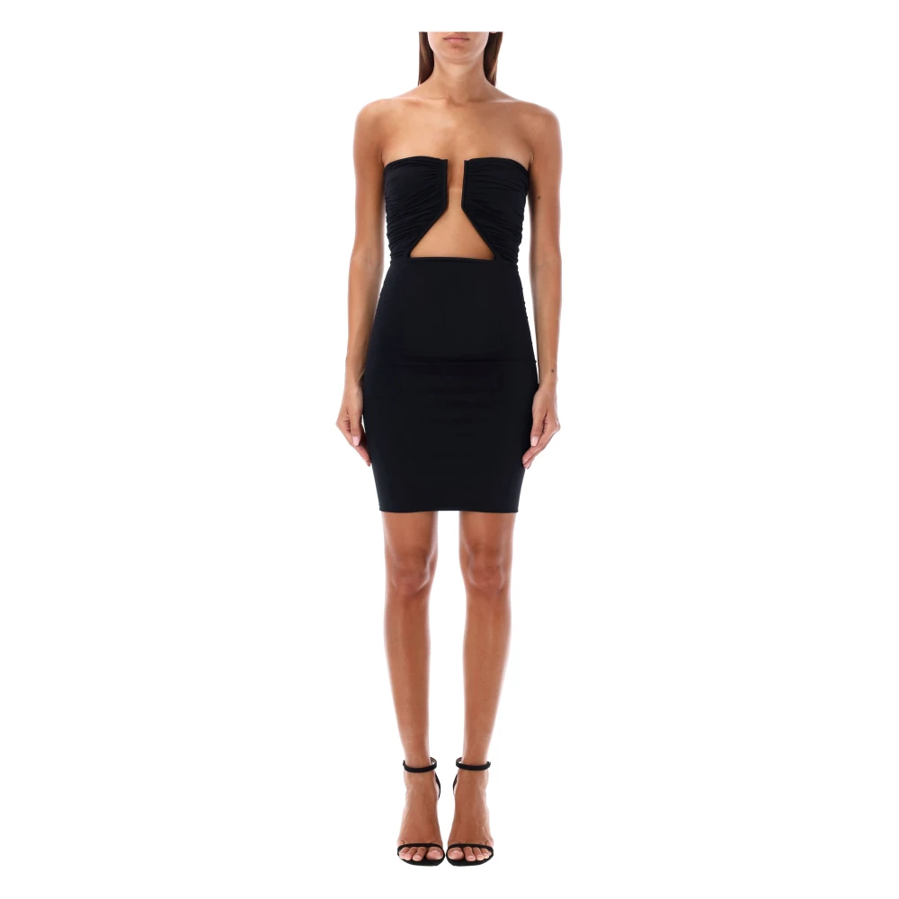 Rick Owens Svart Bodycon Mini Klänning med Axelbandslös Halsringning Black, Dam