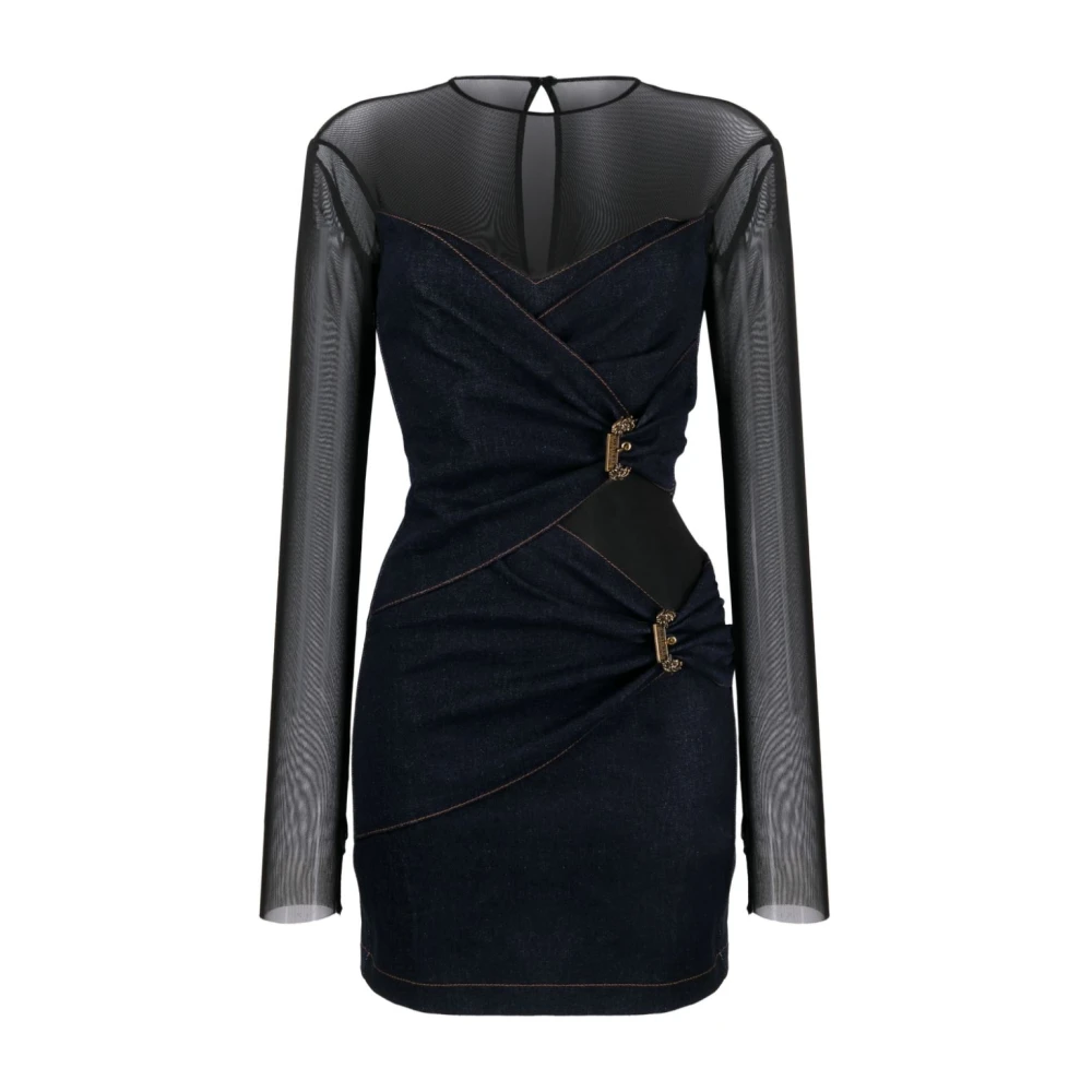 Versace Jeans Couture Denim Minijurk met Tule-inzetstukken Black Dames