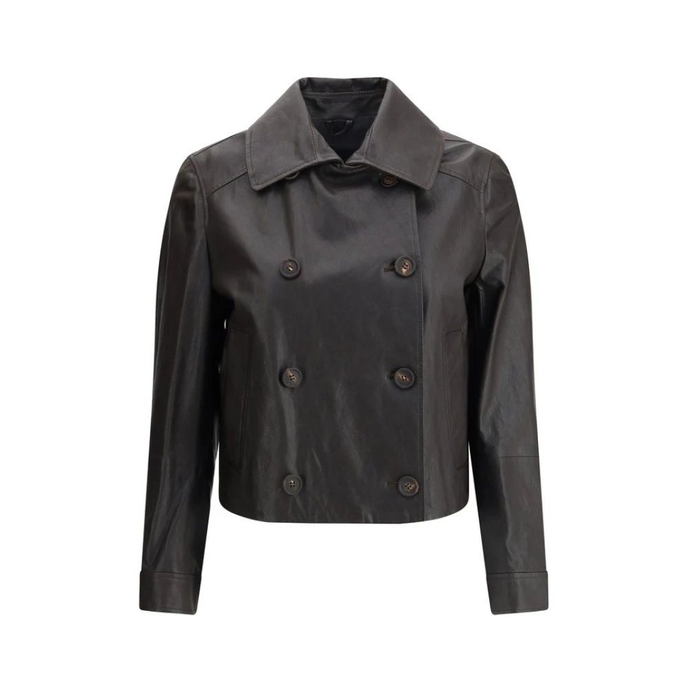 BRUNELLO CUCINELLI Klassieke Leren Jas Dubbele Rij Elegant Brown Dames