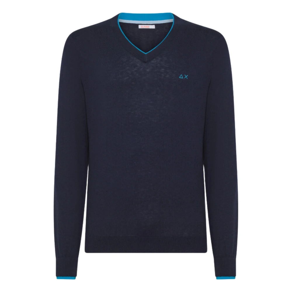 Sun68 Blauwe Trui met V-hals Blue Heren