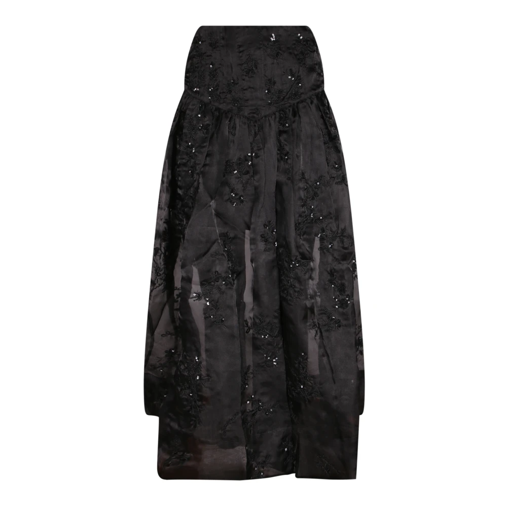 Ganni Women's Black Midi Skirts, Xs, Embellished Organza Maxi Skirt