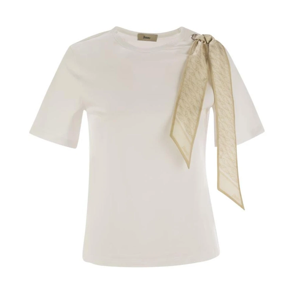 Herno Vit Superfin T-Shirt I Bomullsstretch Med Scarf