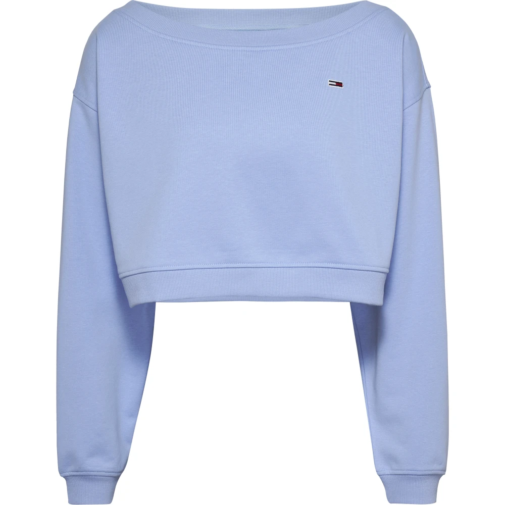 Tommy Jeans Blauwe Crop Sweater Boothals Ballonmouwen Blue Dames