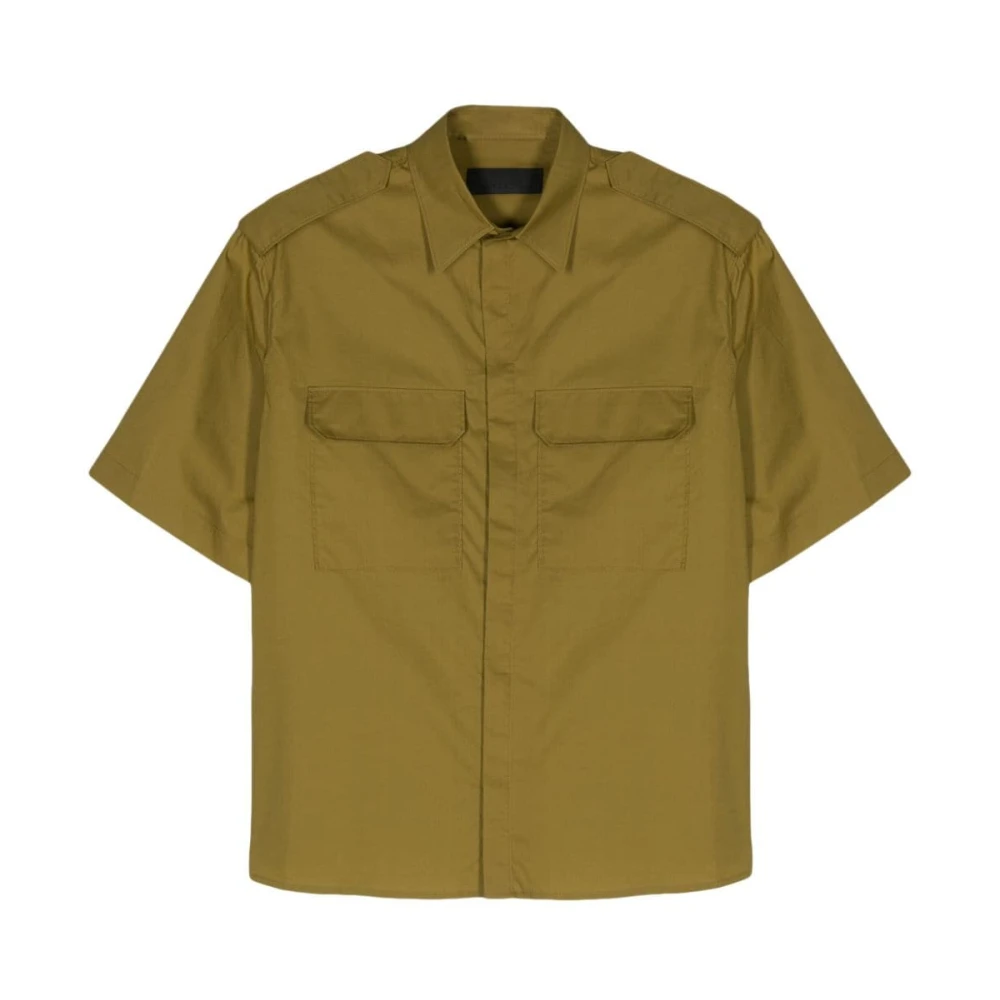 Neil Barrett Khaki Poplin Textuur Klassieke Kraag Shirt Green Heren