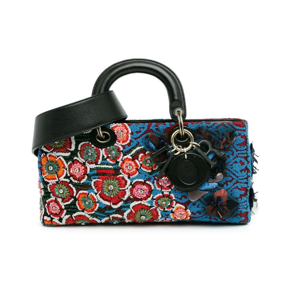 Dior Vintage Women's Pre-Owned Floral Beaded Handbag With Top Handle And Optional Shoulder Strap