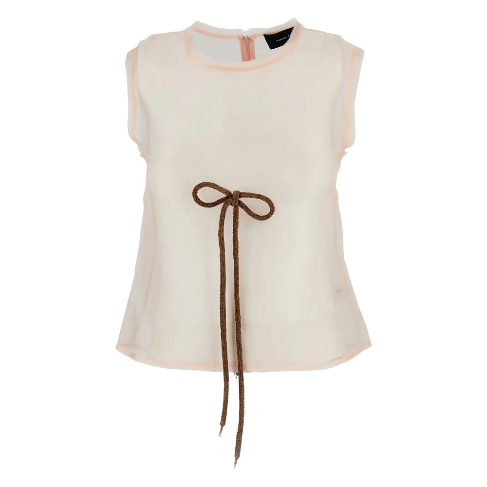 Simone Rocha Pink Sleeveless Tops, Female, Xs, Sheer Frayed Contour Dart Top