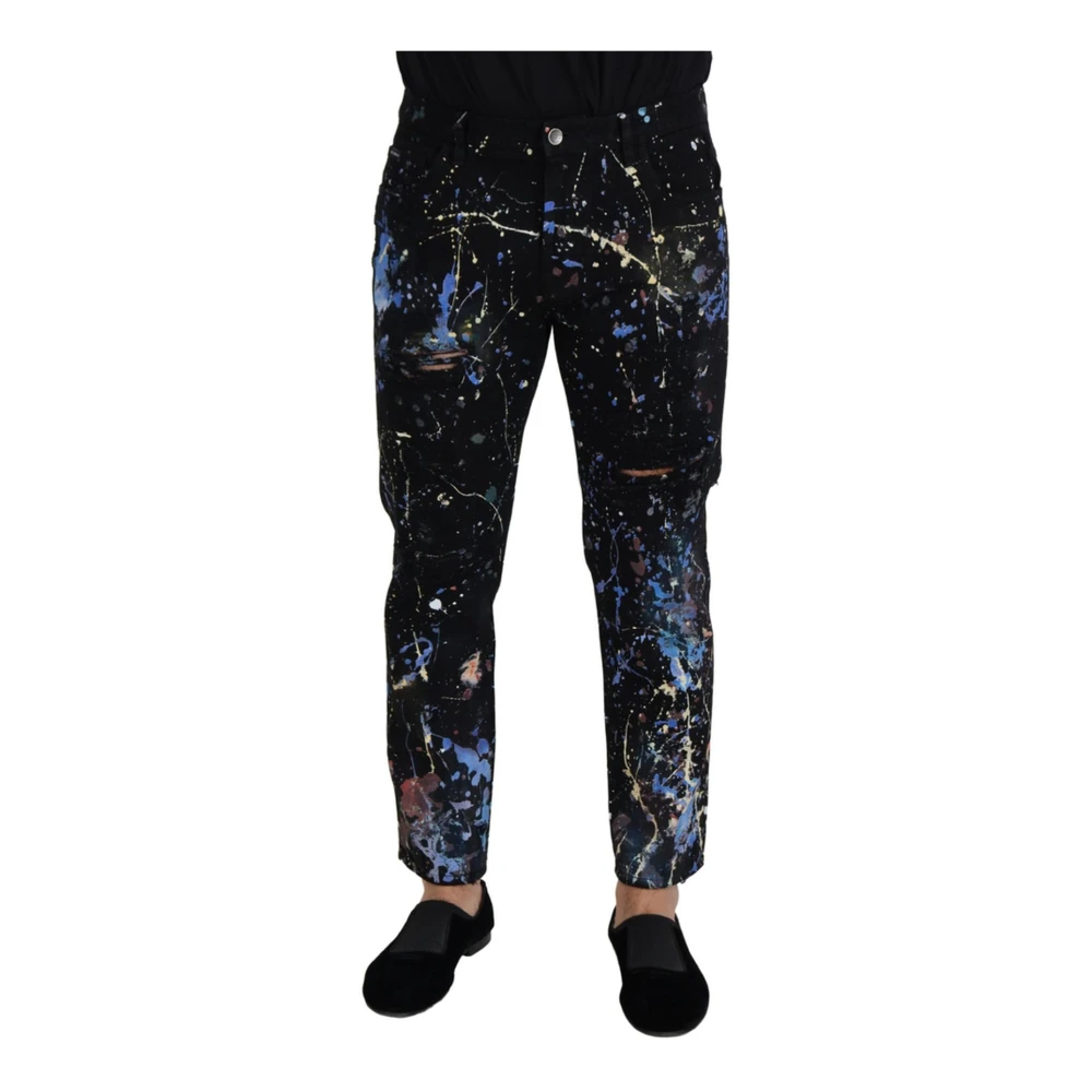 Dolce & Gabbana Black Color Splash Cotton Skinny Denim Jeans - IT48 | M - Image 3