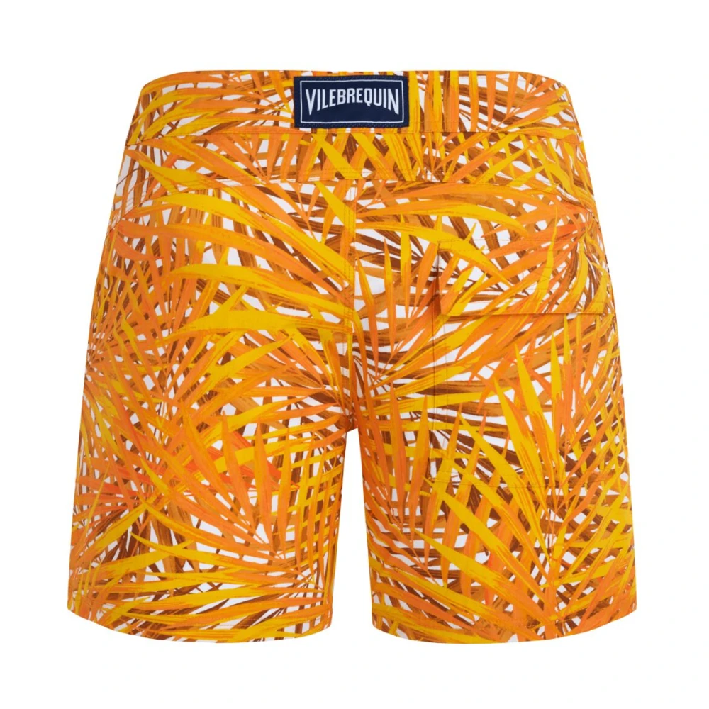 Vilebrequin Korte Palm Leaves Stretch Zwemshorts met platte taille voor heren Orange Heren