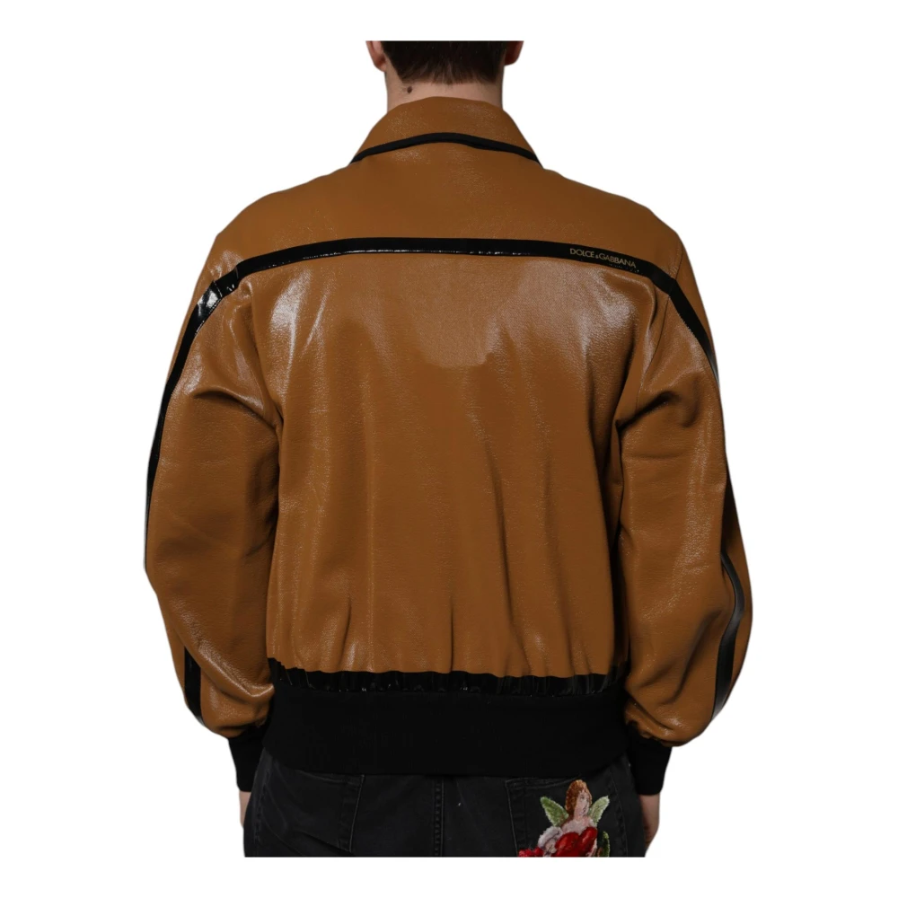Dolce & Gabbana Bruin Leren Bomberjack met Logo Brown Heren