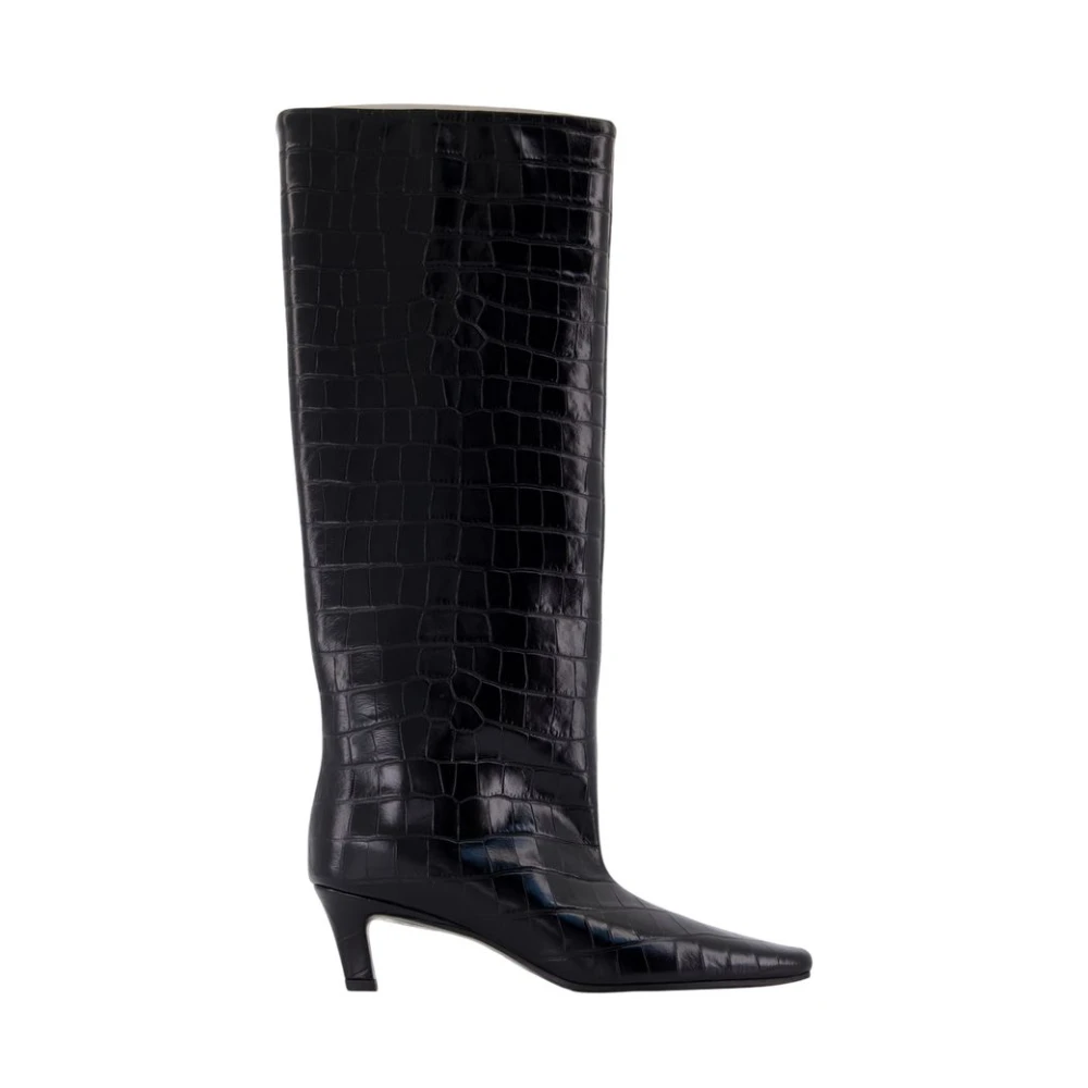 Totême Women's Black Leather Croc-Embossed Boots