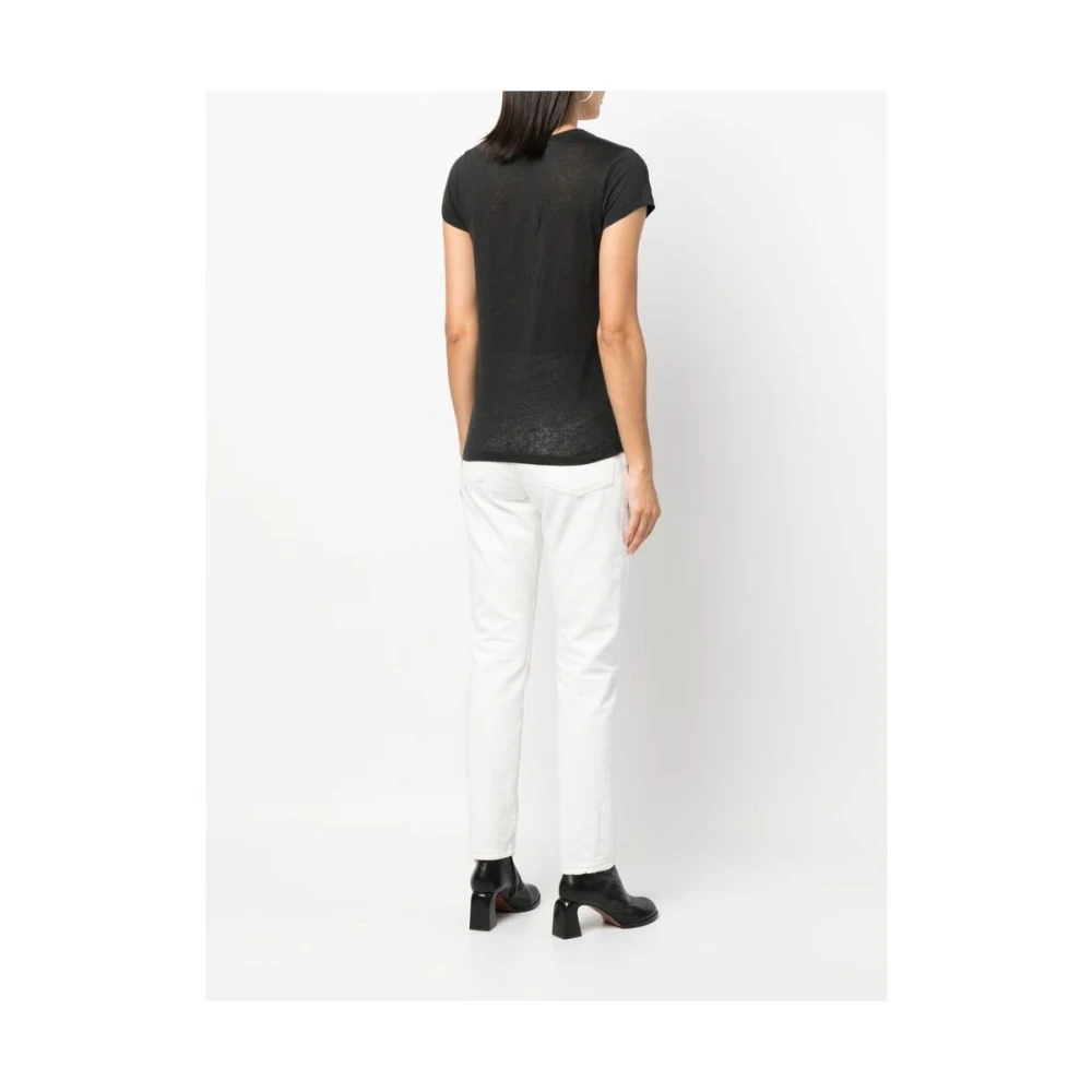 IRO Zwart Linnen V-hals T-shirt Black Dames
