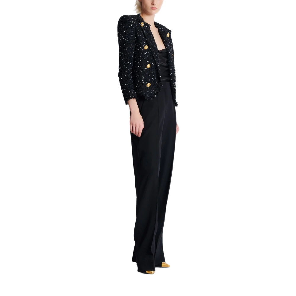 Balmain Geknipt jasje met 8 knopen in polka-dot tweed Black Dames