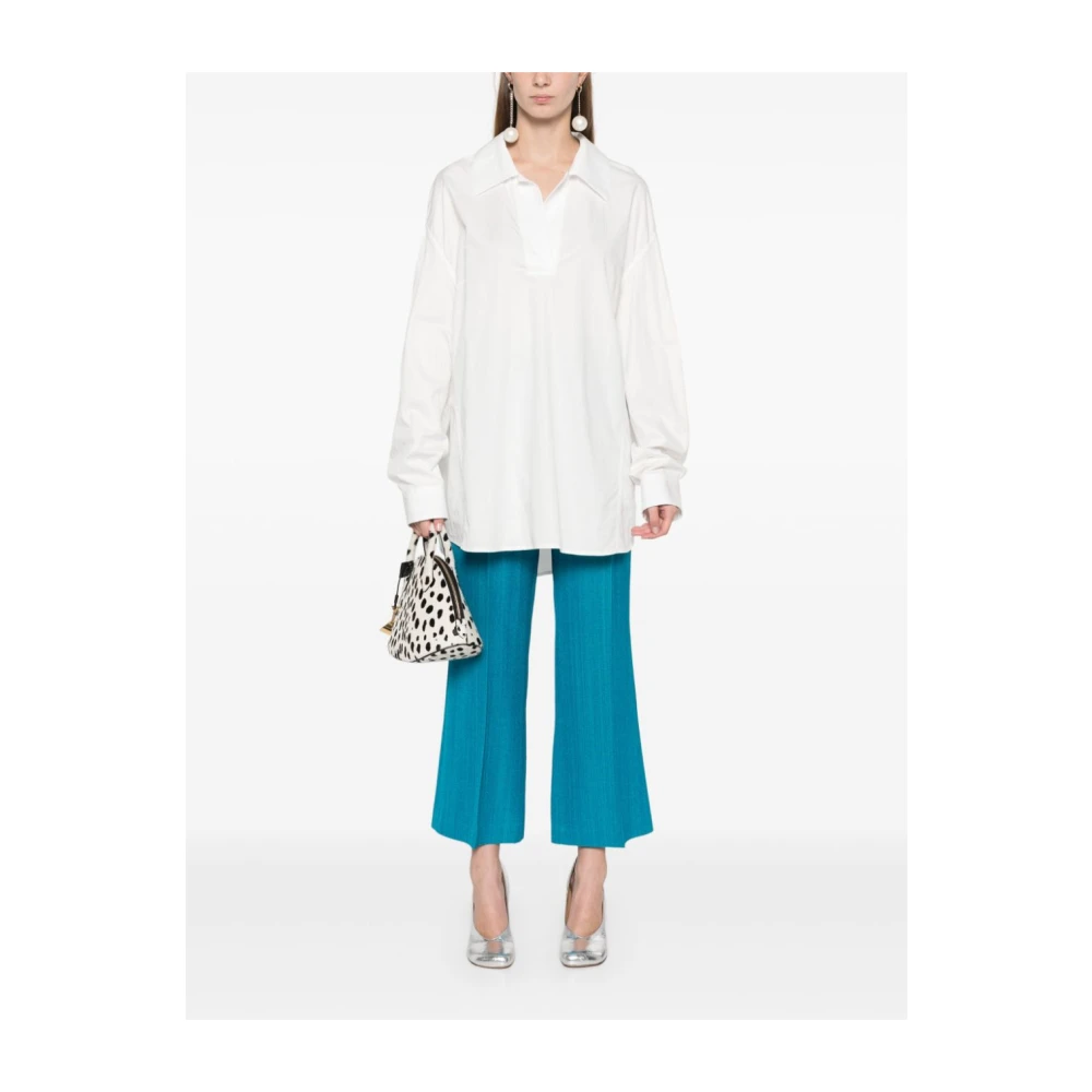 Dries Van Noten Katoenen V-hals Blouse met Kraag White Dames