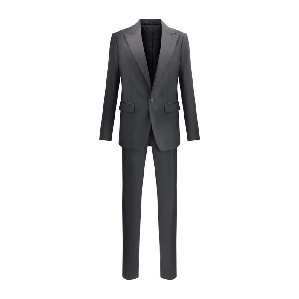 Dsquared2 Men's Black Single Breasted Suits,, London Wool Suit With Blazer And Trousers Medium