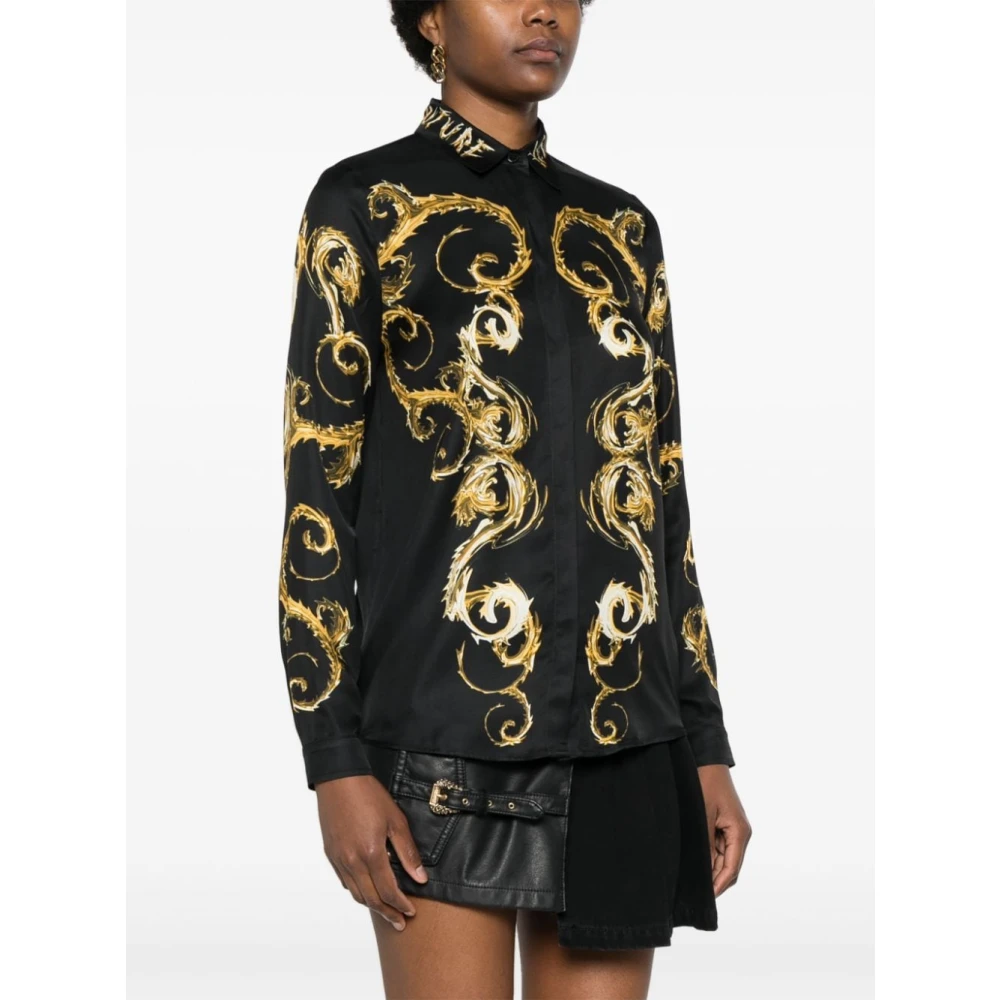 Versace Jeans Couture Barok Design Zwart en Goud Shirt Multicolor Dames