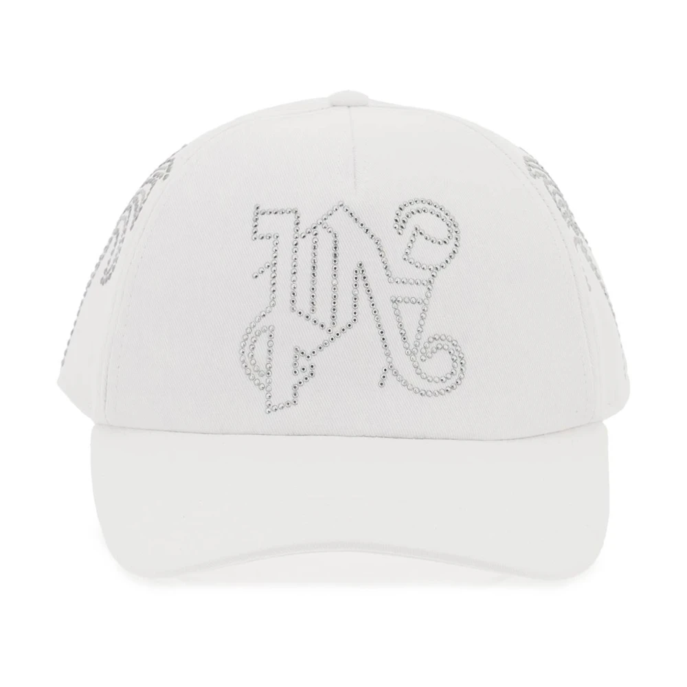 Palm Angels Monogram Baseball Cap met Zilveren Studs White Heren