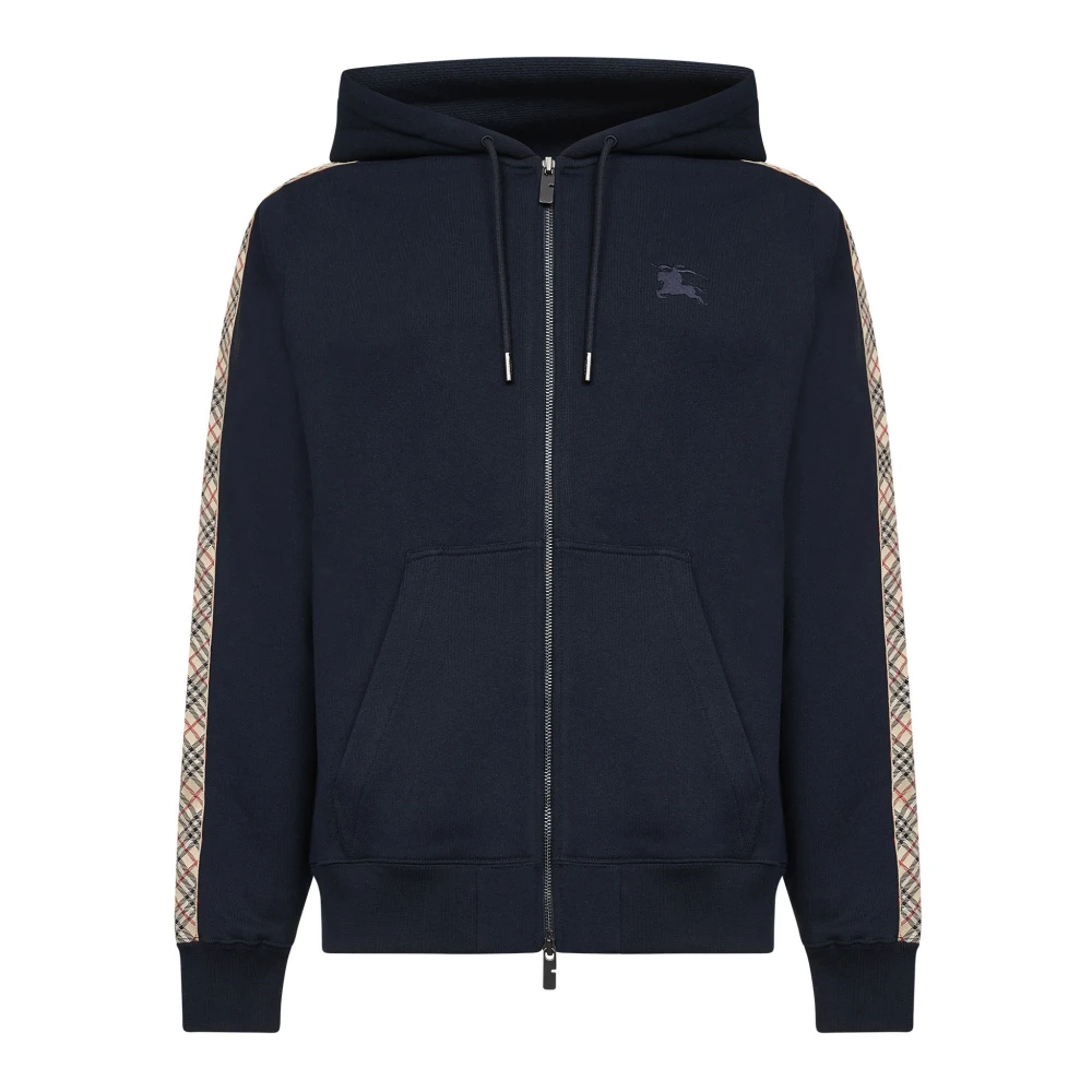 Burberry Men's Blue Check Trim Cotton Zip Hoodie - Zip-Throughs - S- Sweatshirts & Hoodies