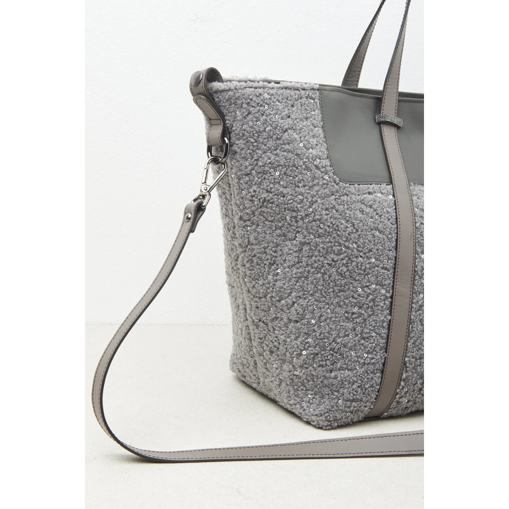 PESERICO Eco-leer tote tas met pailletten en Punto Luce rand Gray Dames