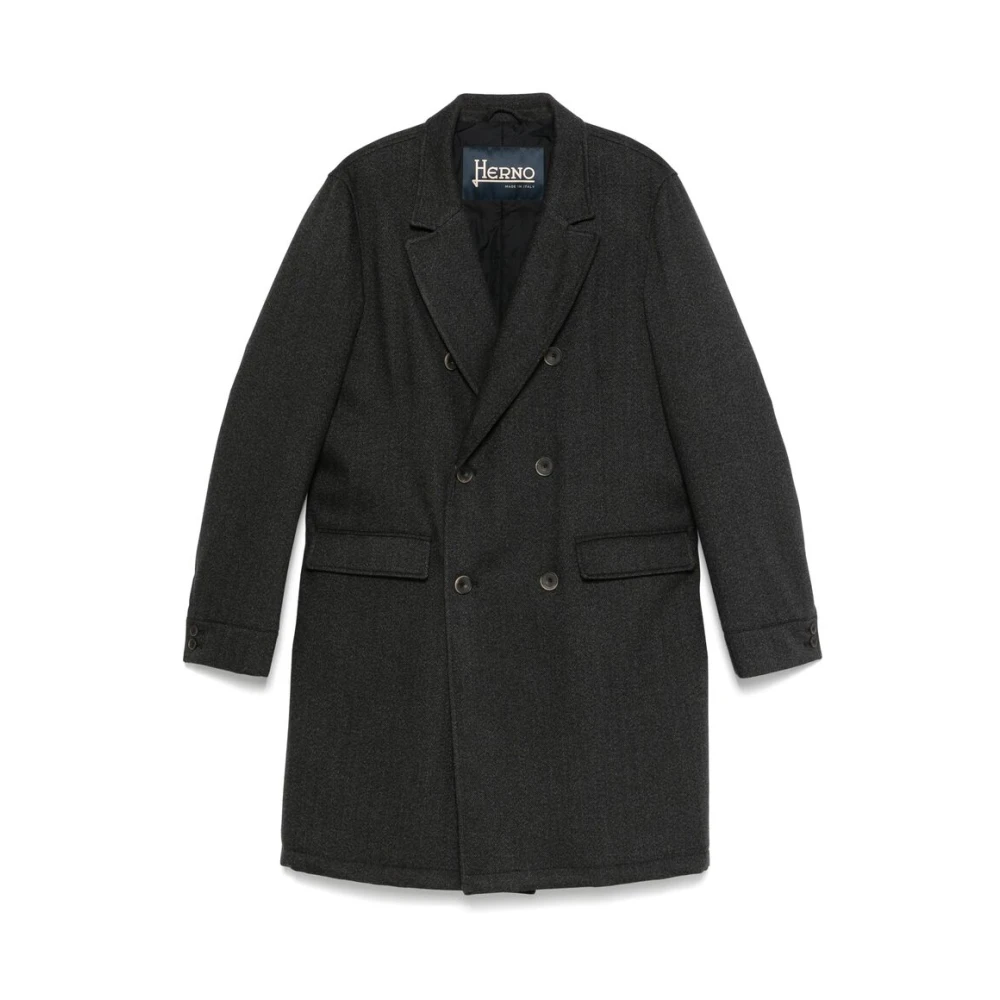 Herno Donkergrijze wollen herringbone jas Gray Heren