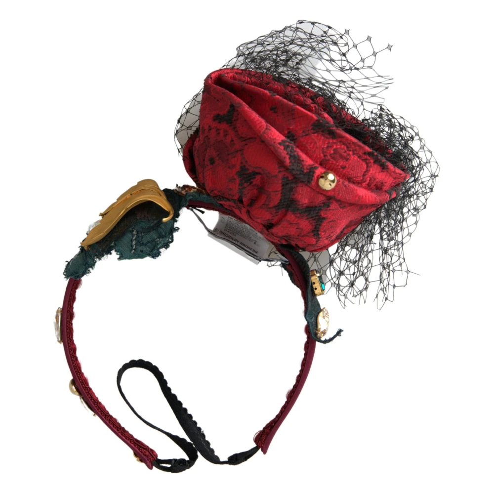 Dolce & Gabbana Women's Red Rose Silk Crystal Netted Logo Diadem Headband