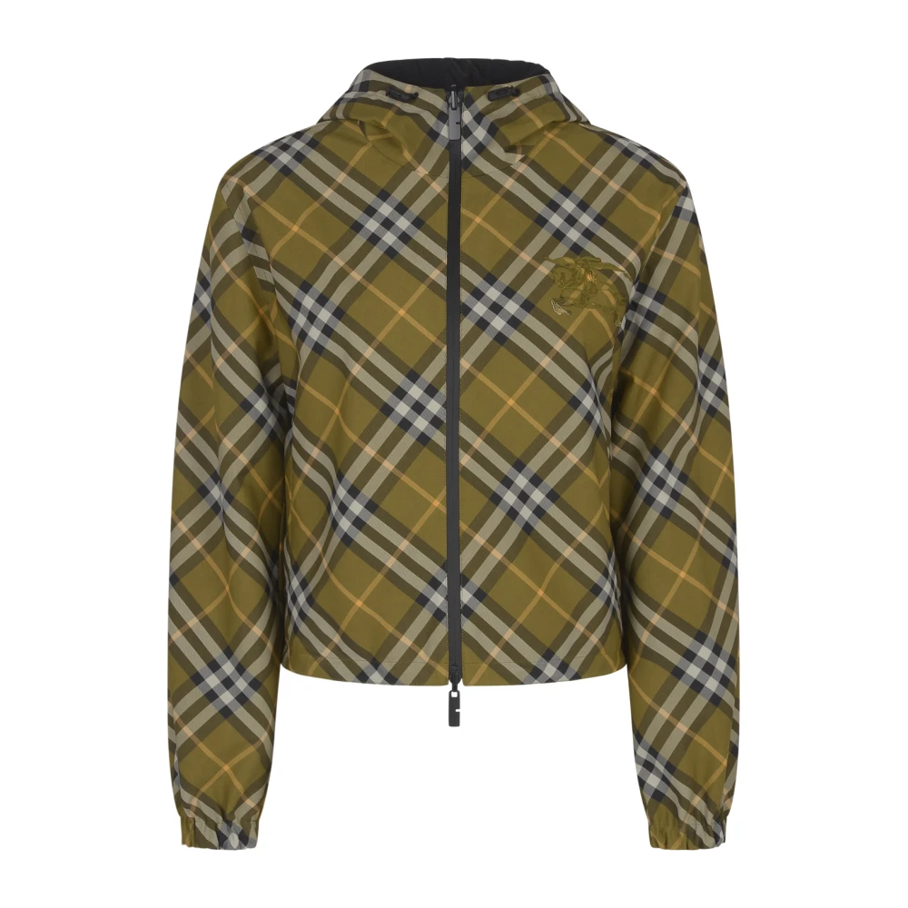 Burberry Omkeerbare Windbreaker Jas in Khaki Ruit Green Dames