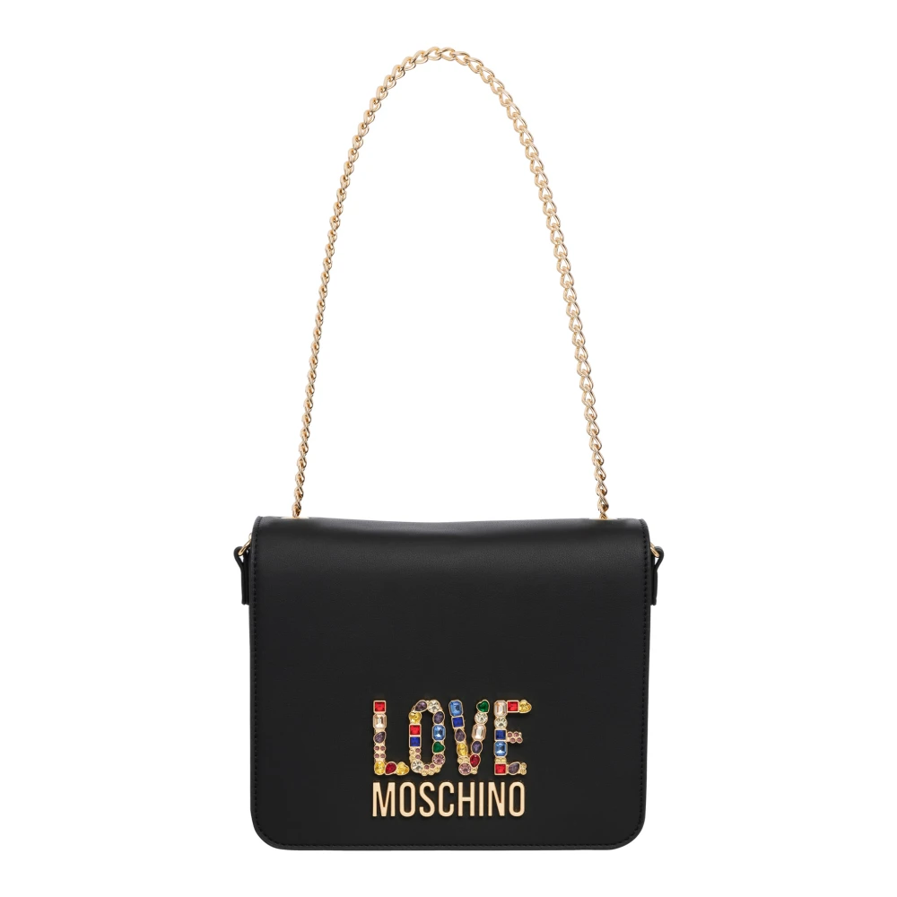 Love Moschino Zwarte schoudertas met multicolor strass Black Dames