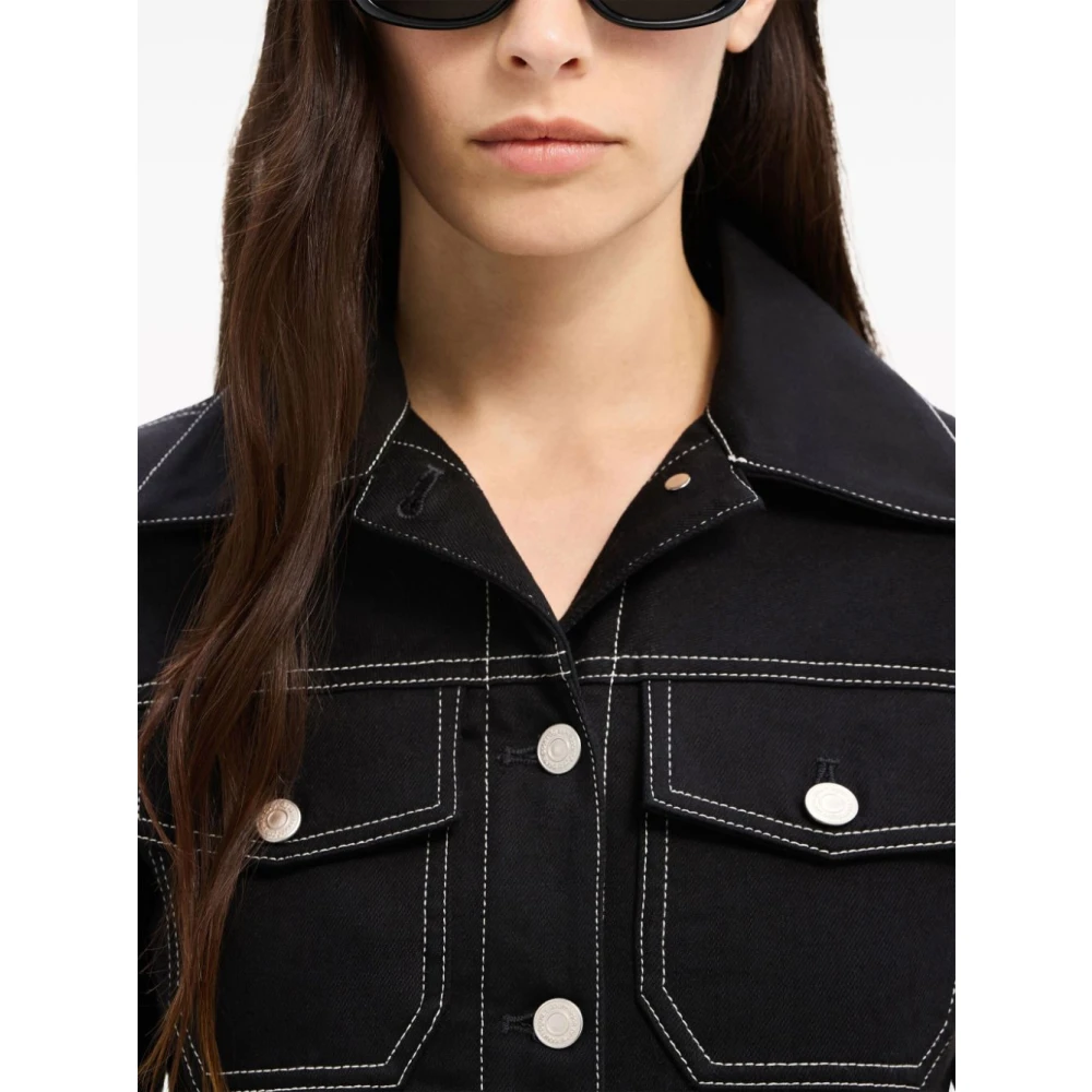 Courrèges Zwarte Katoenmixjas met Contraststiksels Black Dames