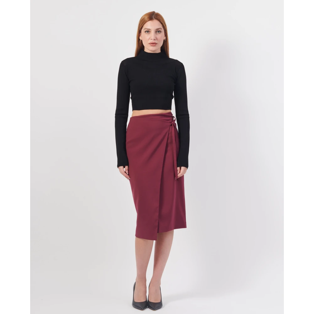PATRIZIA PEPE Bordeaux Wikkelrok Crepe Stretch Red Dames