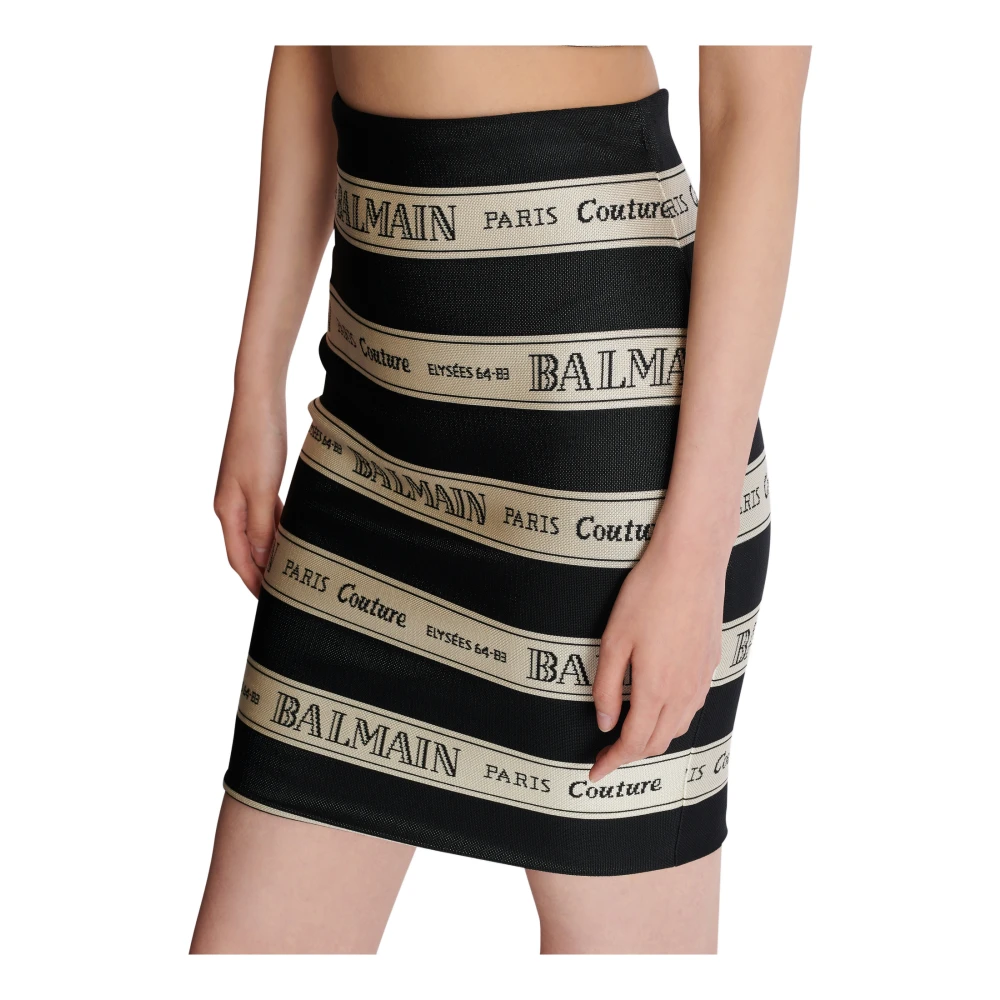 Balmain Korte jacquardrok met lintmotief Black Dames